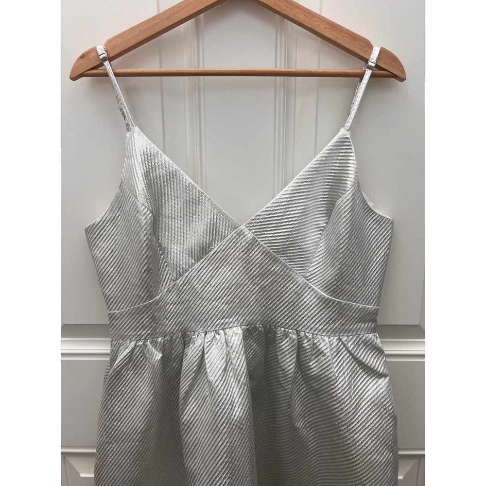 Lulus Silver Metallic Textured Mini Dress Surplice V-Neck Cocktail Party Large - Picture 2 of 7